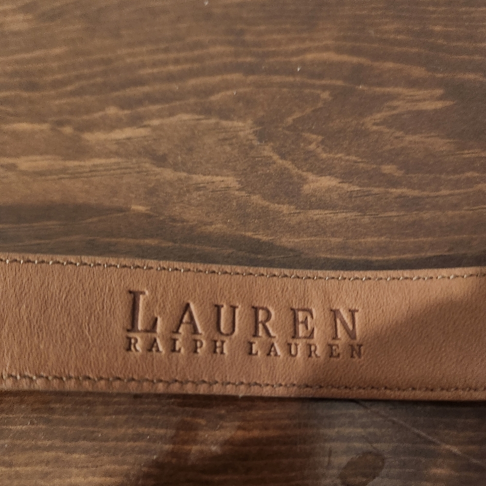 Premier Ralph Lauren Brand Tan Leather Belt with Gold Buckle, Size L - Picture 2 of 2
